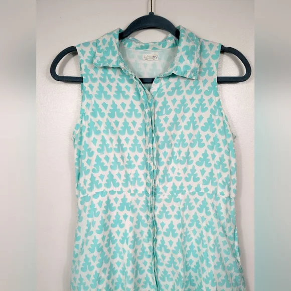 Livro Maxi Dress Womens Size Small Aqua White Boho Collared Button Front - Picture 11 of 14